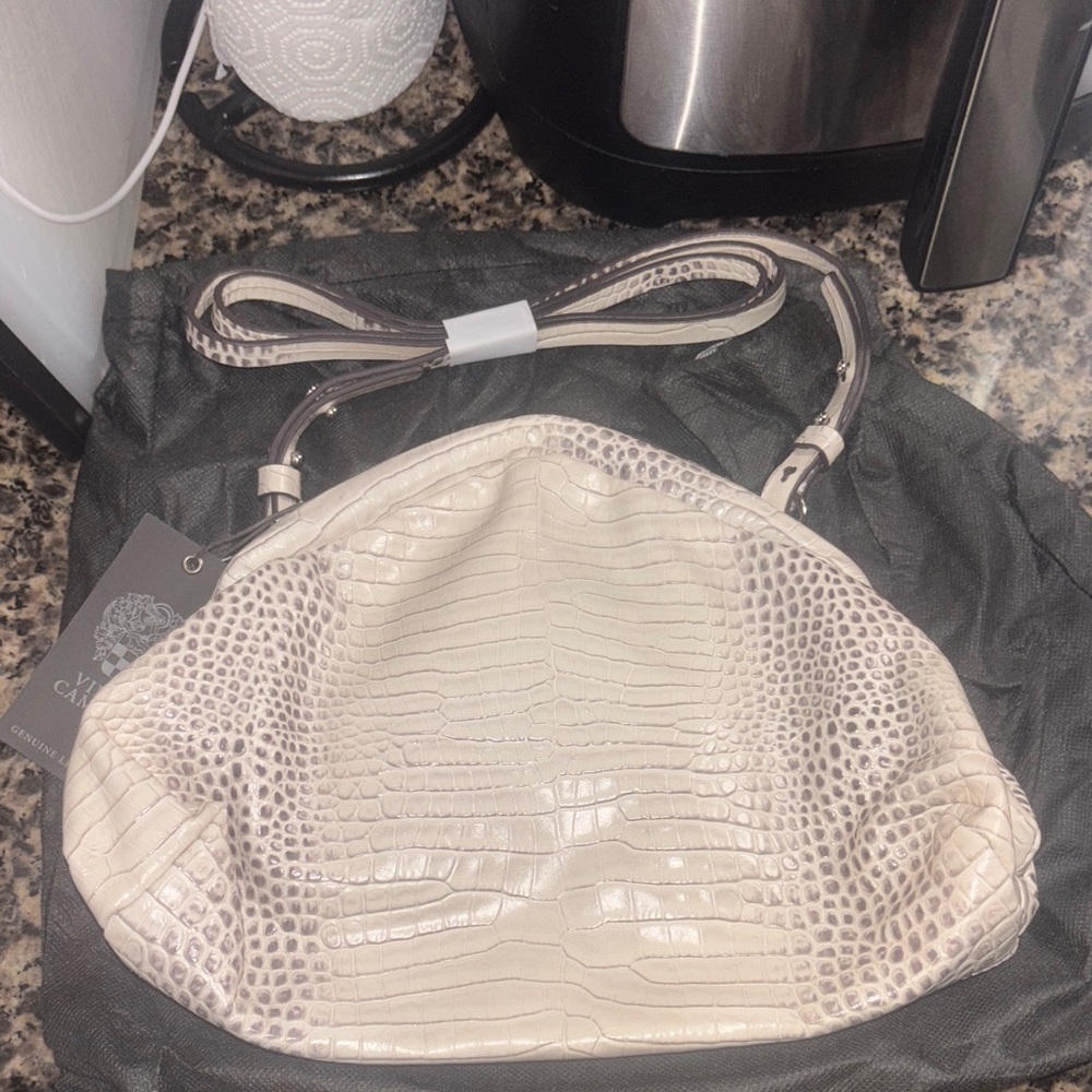 Vince Camuto Embossed Beige Shoulder Bag
